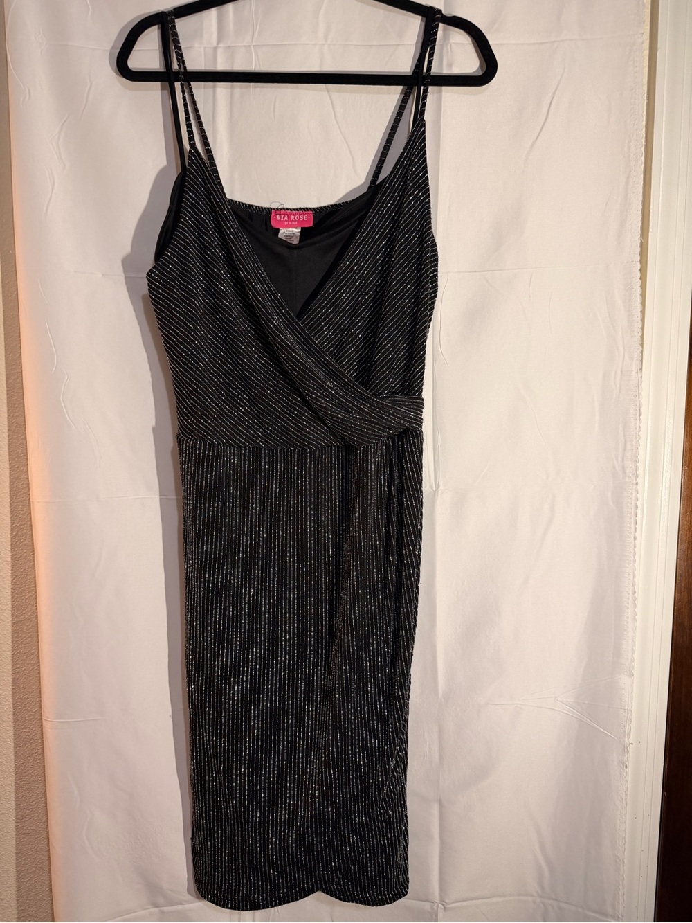 Black Sparkle Wrap-Front Spaghetti Strap Dress